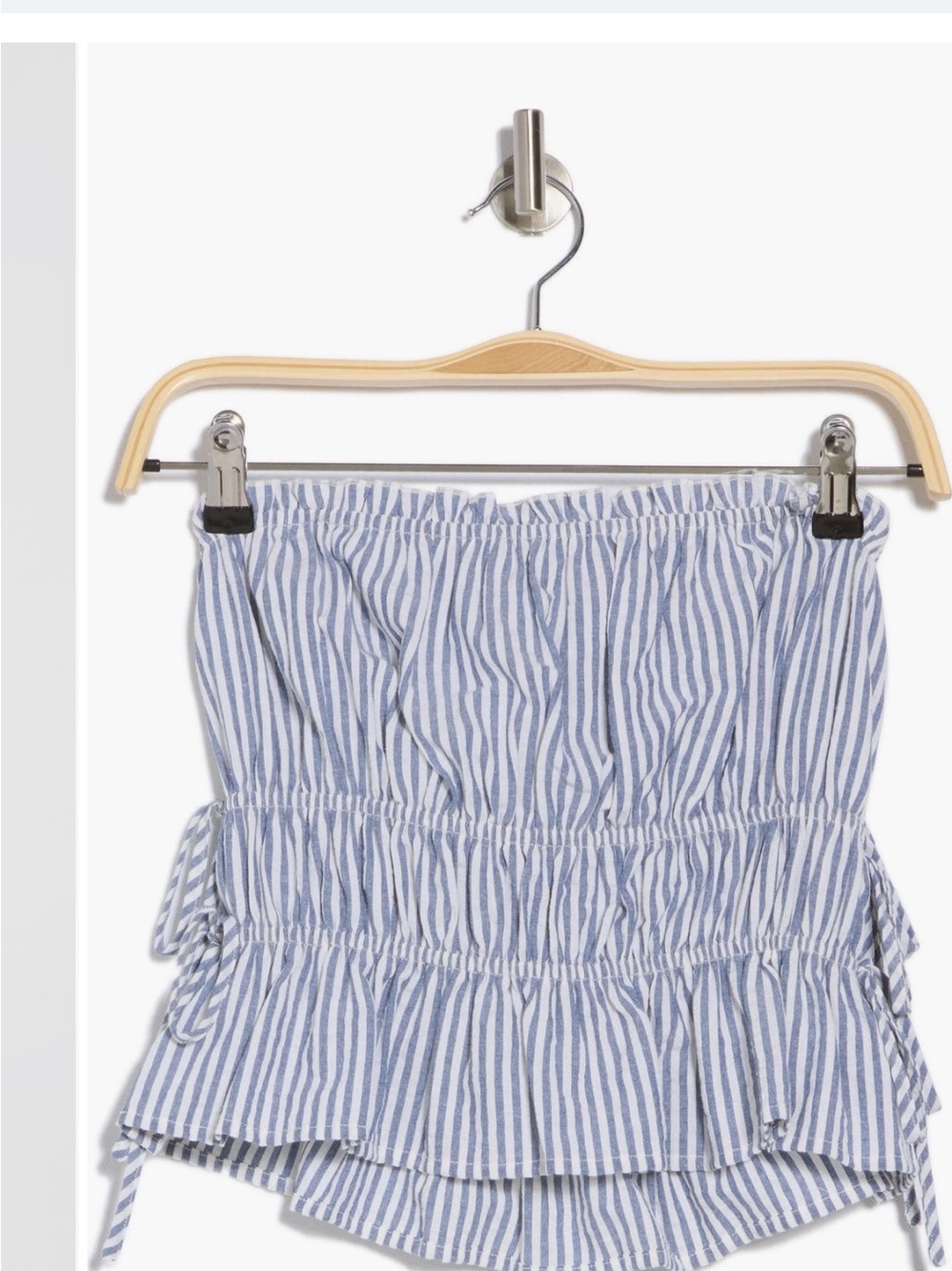 Lush Blue and White Striped Strapless Peplum Top